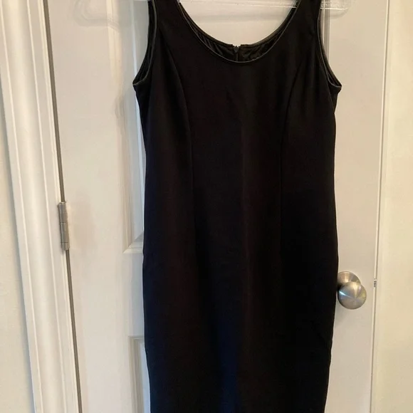 Eileen Fisher black ponte leather trim dress XS - Picture 2 of 9
